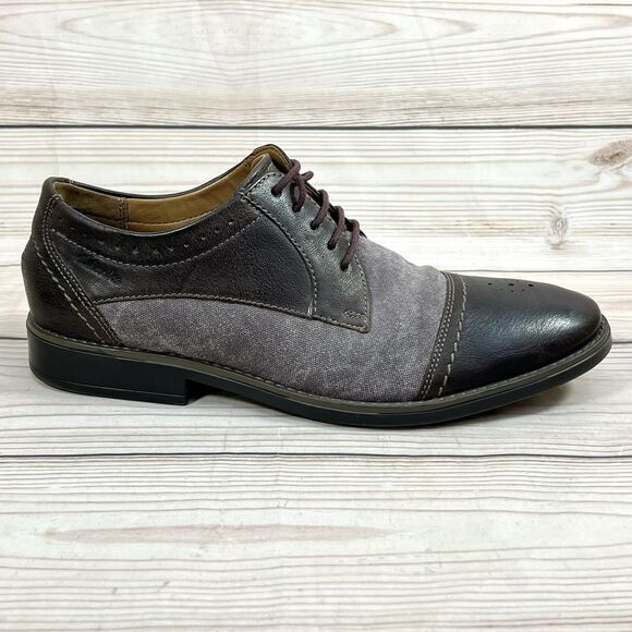 Clarks Garren Cap-Toe Oxford Mens 10.5 Brown Combi Leather Fabric Dress Shoe EUC - Picture 14 of 16